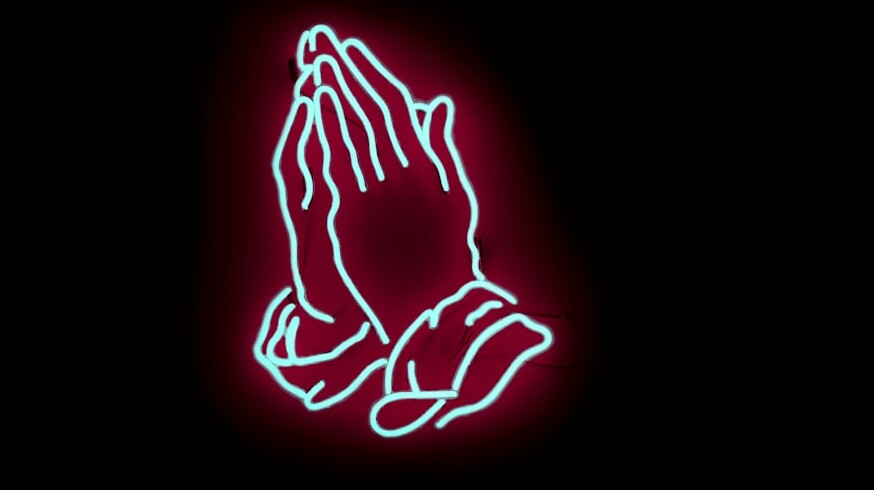 praying hand neon signage