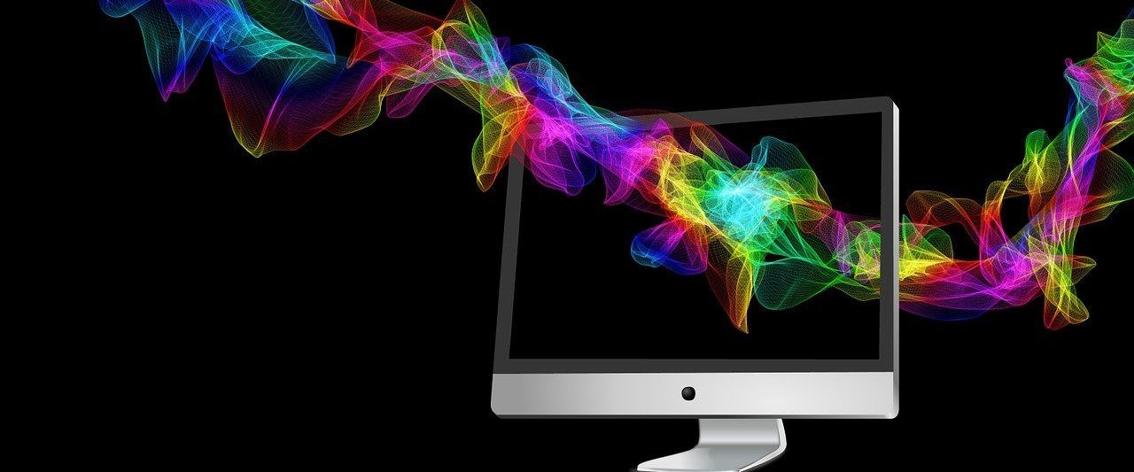 computer, monitor, waves, colorful, rainbow, rainbow colors, nature, particles, colors, wave, abstract, screen, computer screen, computer monitor, design, movement, abstract design, abstract waves
