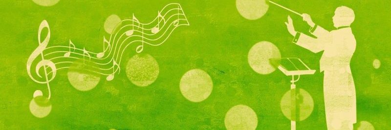 musical, music, conductor, maestro, musician, melody, sound, song, symphony, music notes, green, treble clef, sol key, relaxing smooth, confetti
