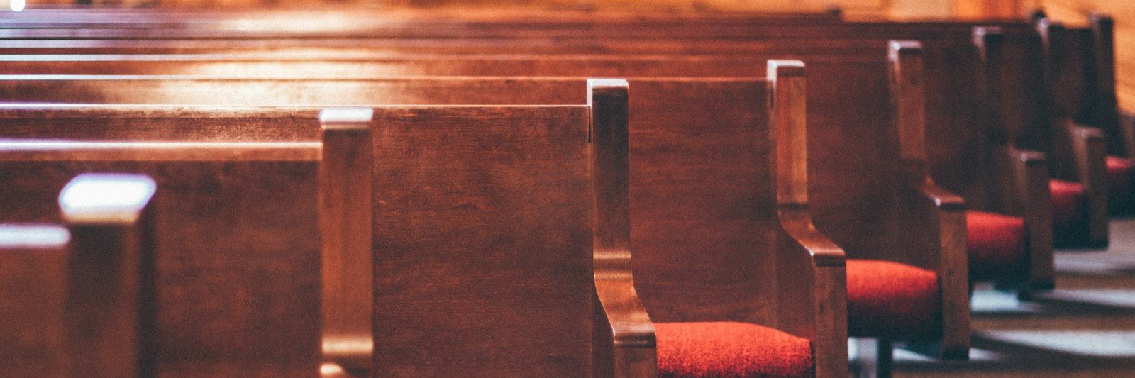 lined brown pew benches
